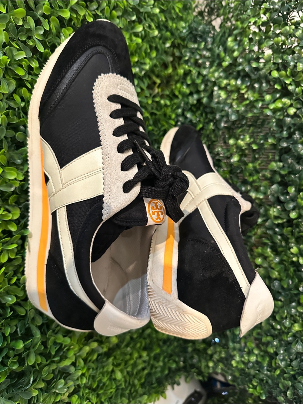 Tory Burch Black, Cream & Orange Men's Retro Runner Sneakers